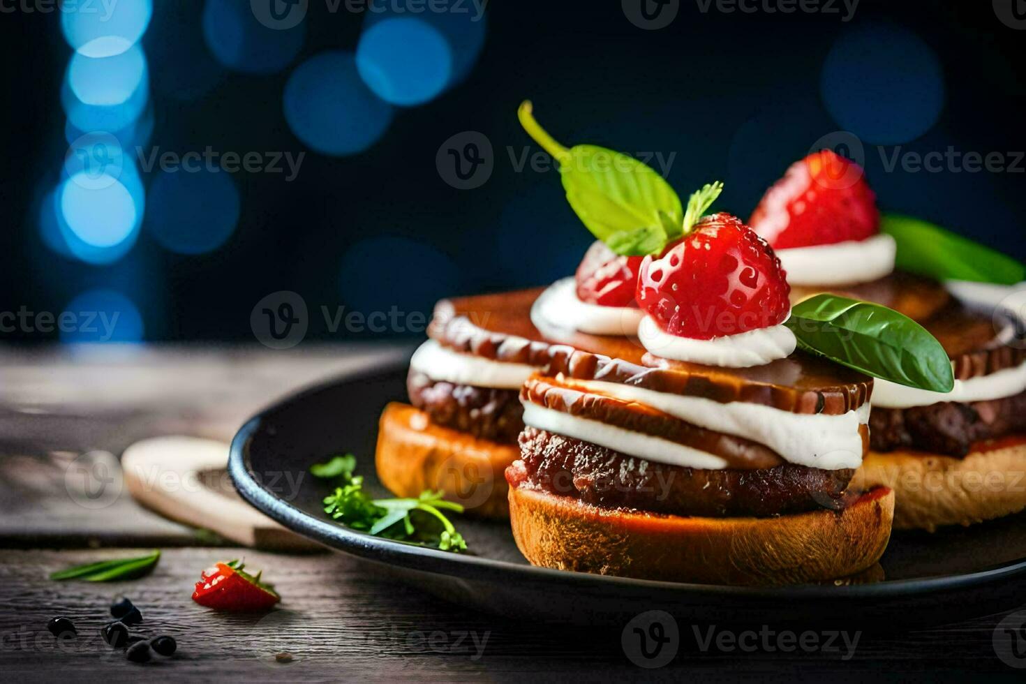 food on a plate with strawberries and cream. AI-Generated photo