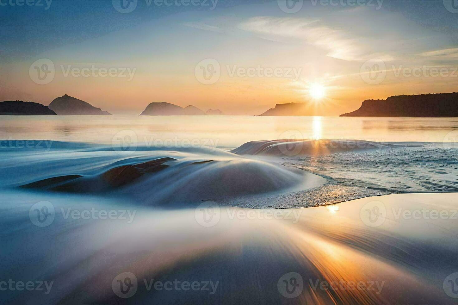 the sun rises over the ocean in this photo. AI-Generated photo