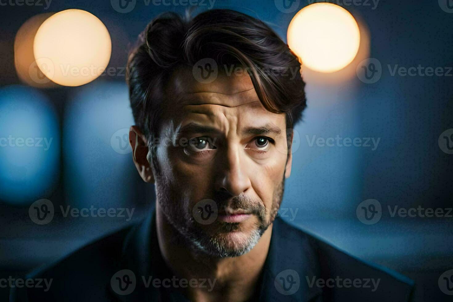 a man in a suit stares into the camera. AI-Generated photo