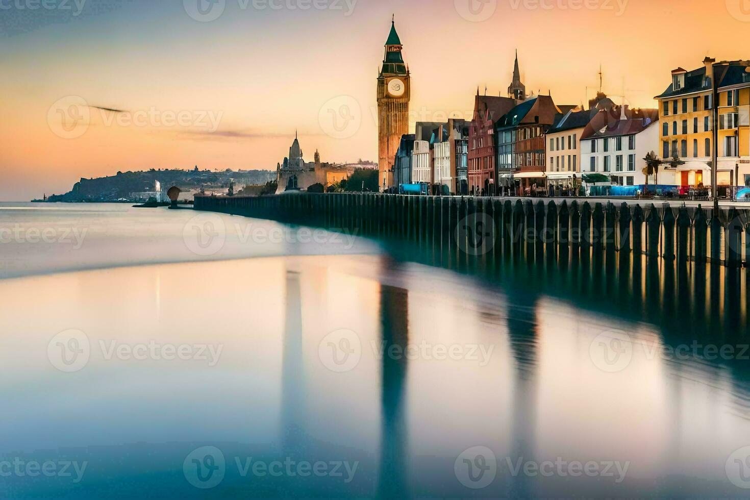 the big ben clock tower is seen in the distance. AI-Generated photo