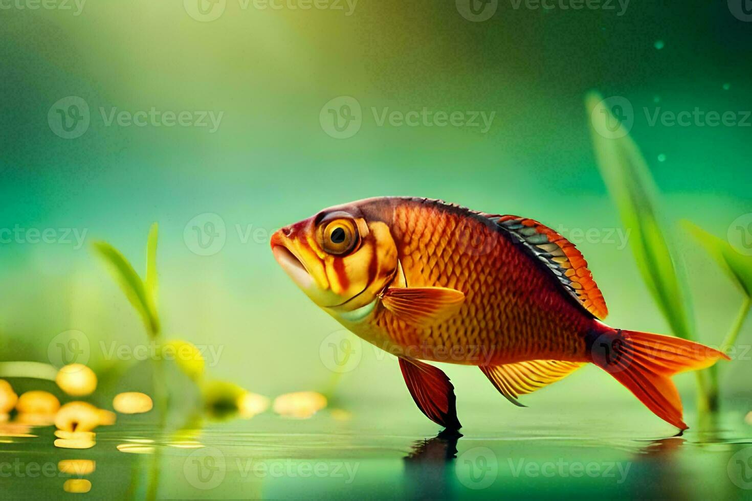 fish in the water with grass and plants. AI-Generated photo