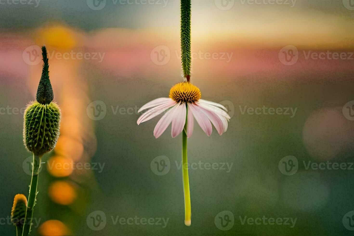 a flower hanging from a vine in the field. AI-Generated photo
