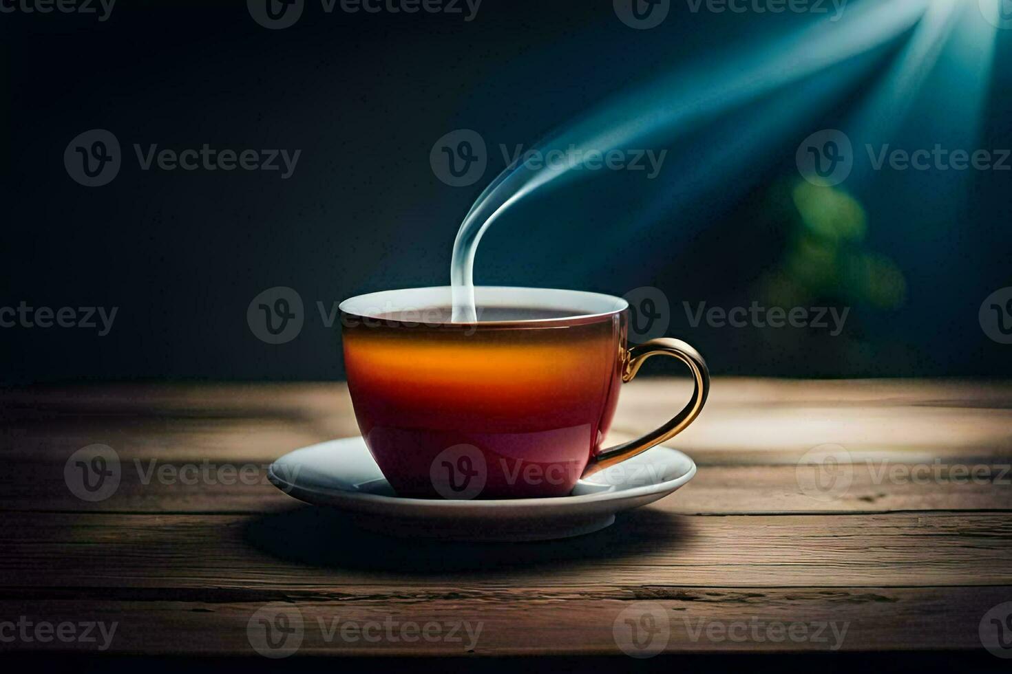 a cup of tea on a wooden table. AI-Generated photo