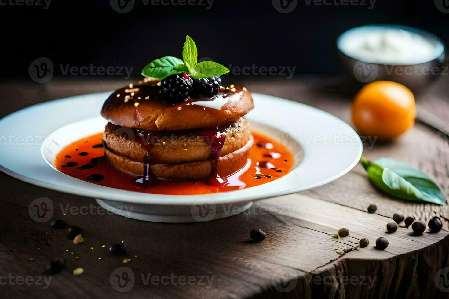 a plate with a stack of pancakes on top. AI-Generated photo