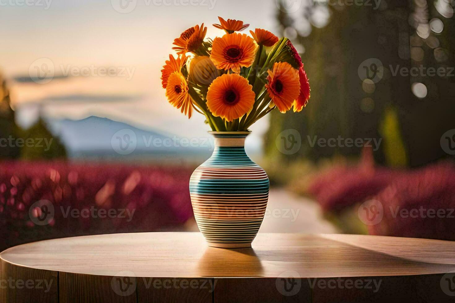 orange flowers in a vase on a table. AI-Generated photo