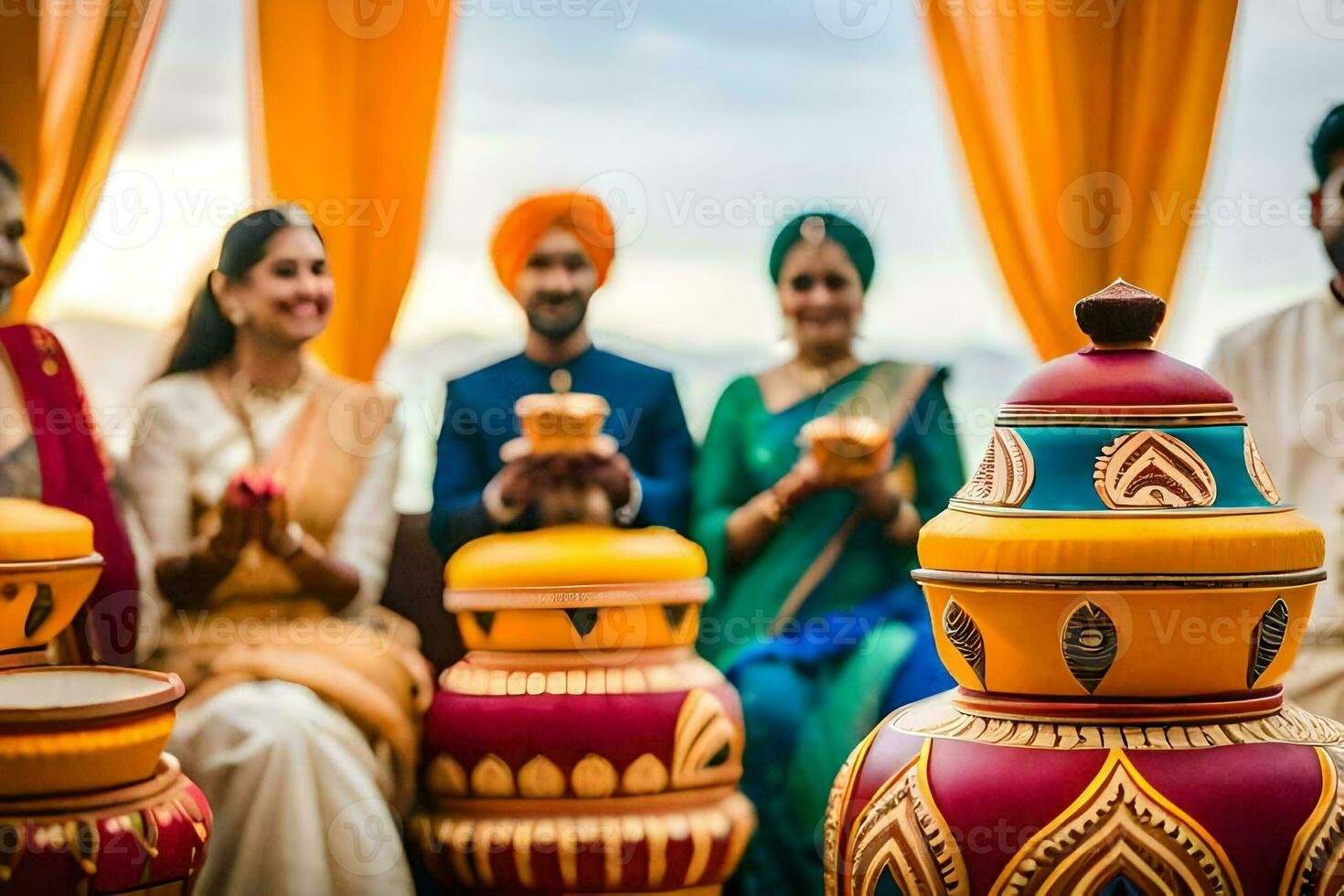 indian wedding ceremony with family and friends. AI-Generated photo