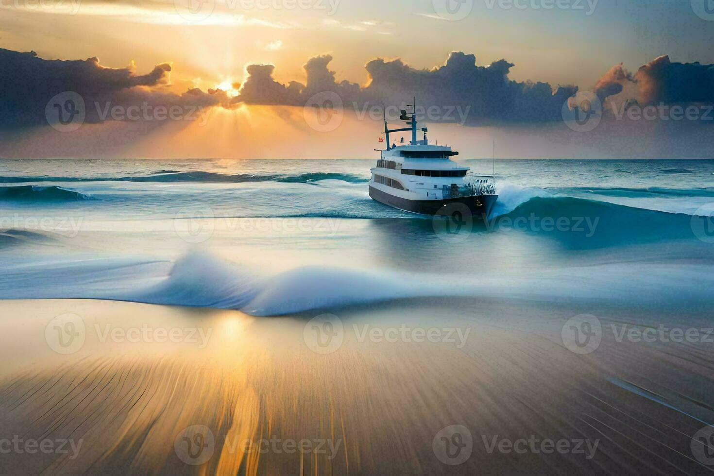 a yacht in the ocean at sunset. AI-Generated photo