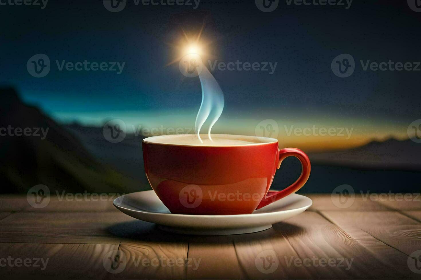 a cup of coffee with a flame on the top. AI-Generated photo