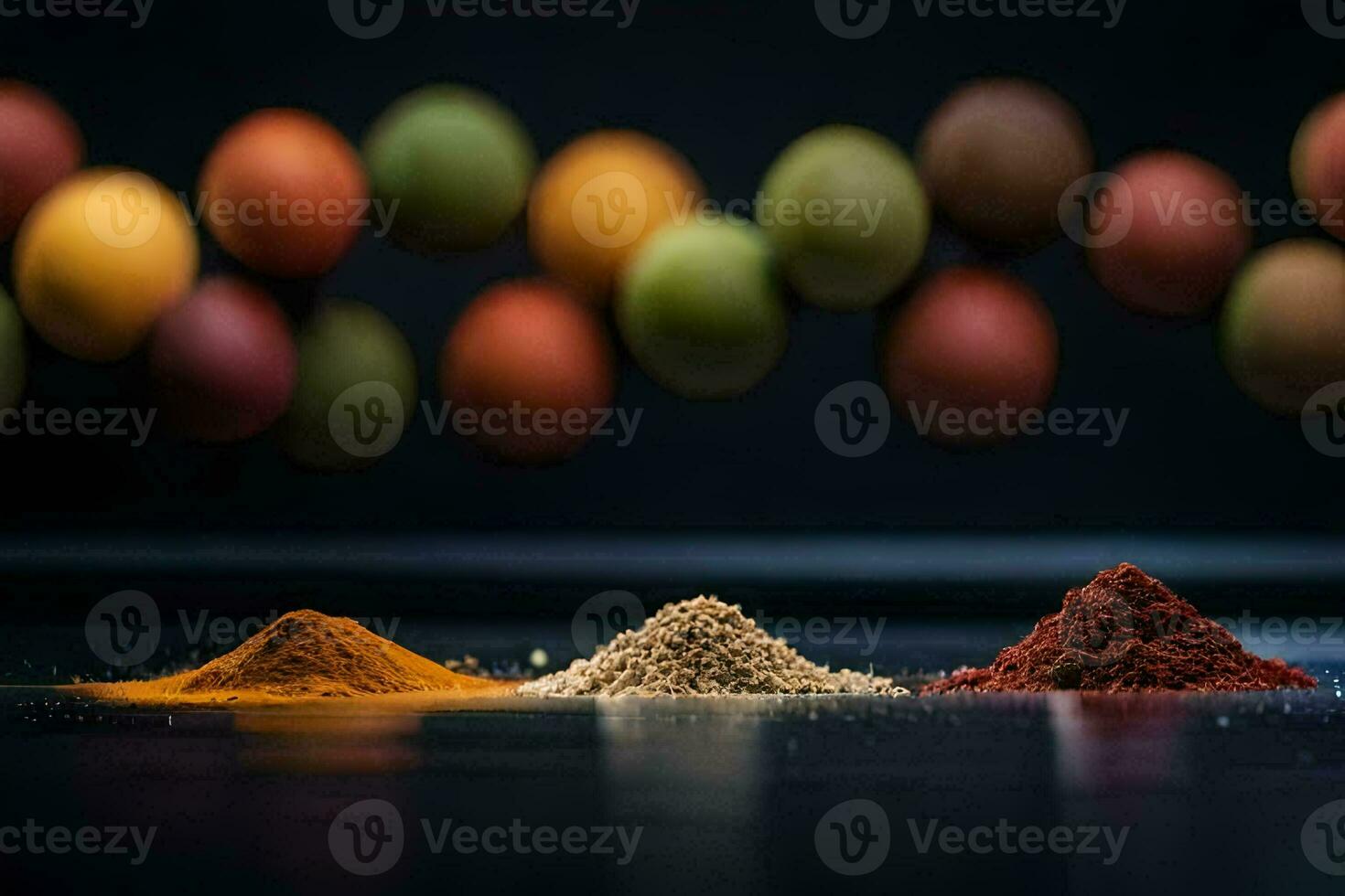 colorful spices on a black background. AI-Generated photo
