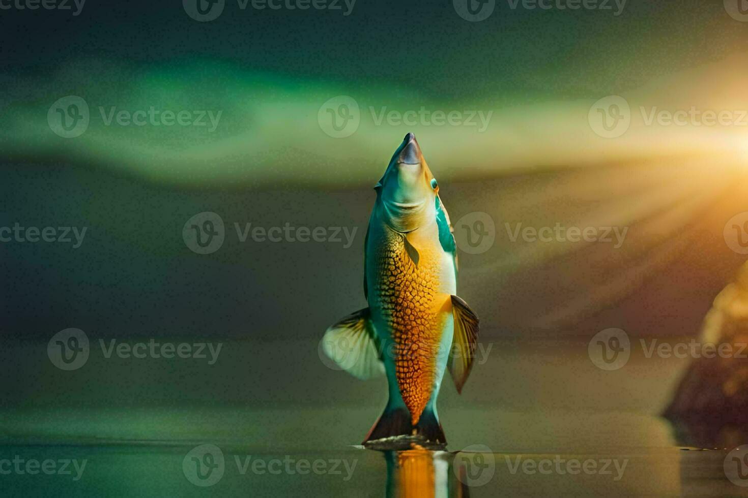 photo wallpaper the sky, fish, water, sunset, the sea, the sun, the sea. AI-Generated