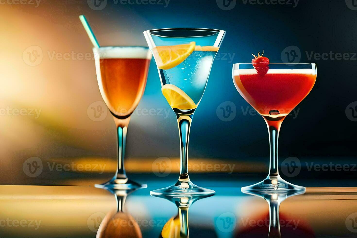 three different types of alcoholic drinks are shown. AI-Generated photo