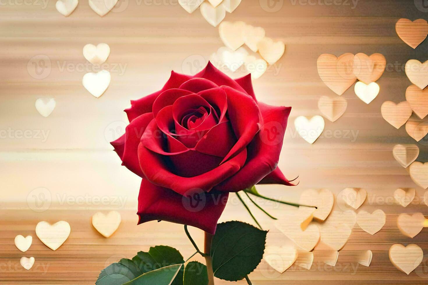 a single red rose is in the center of a group of hearts. AI-Generated photo