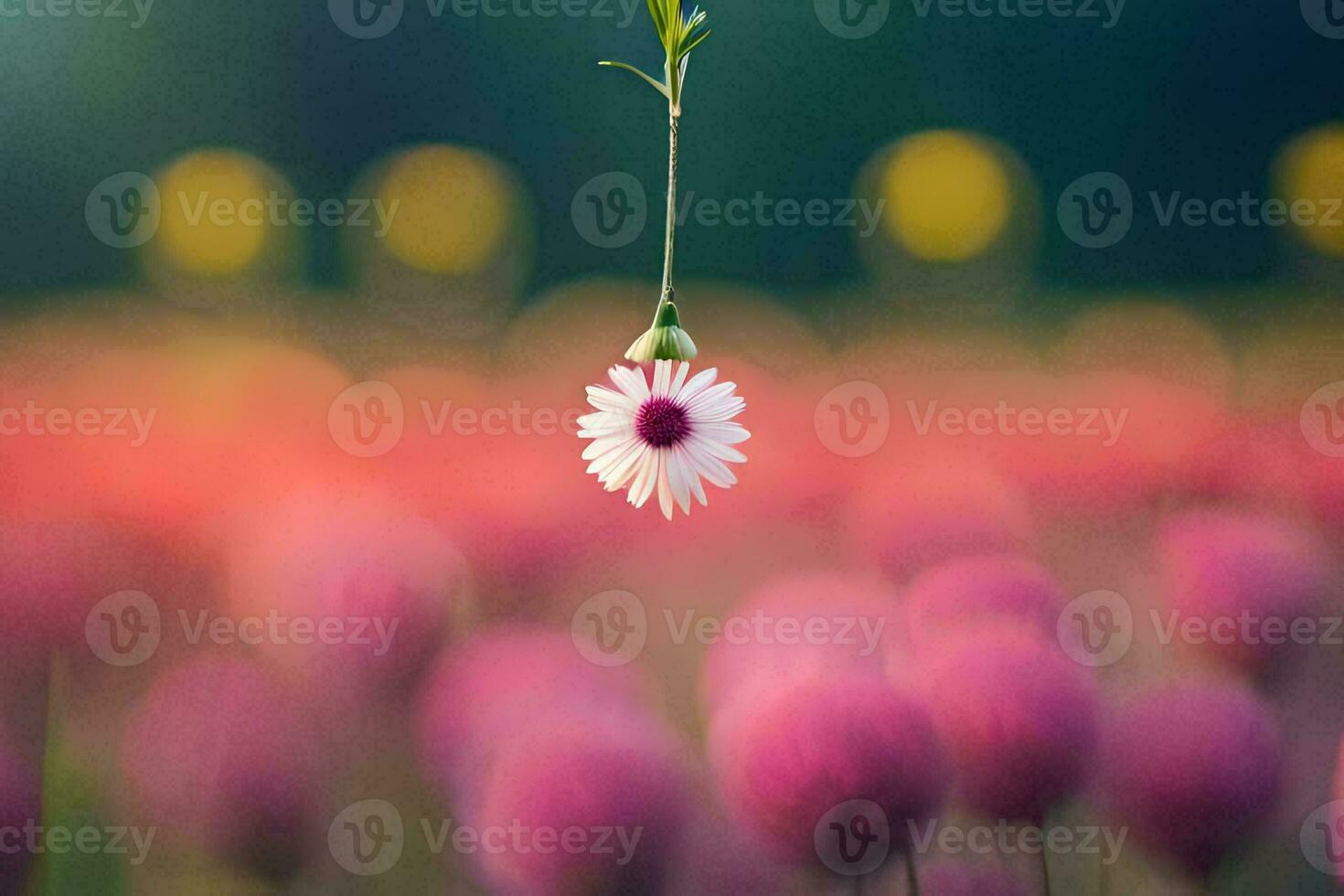 a single flower hanging from a vine in a field. AI-Generated photo