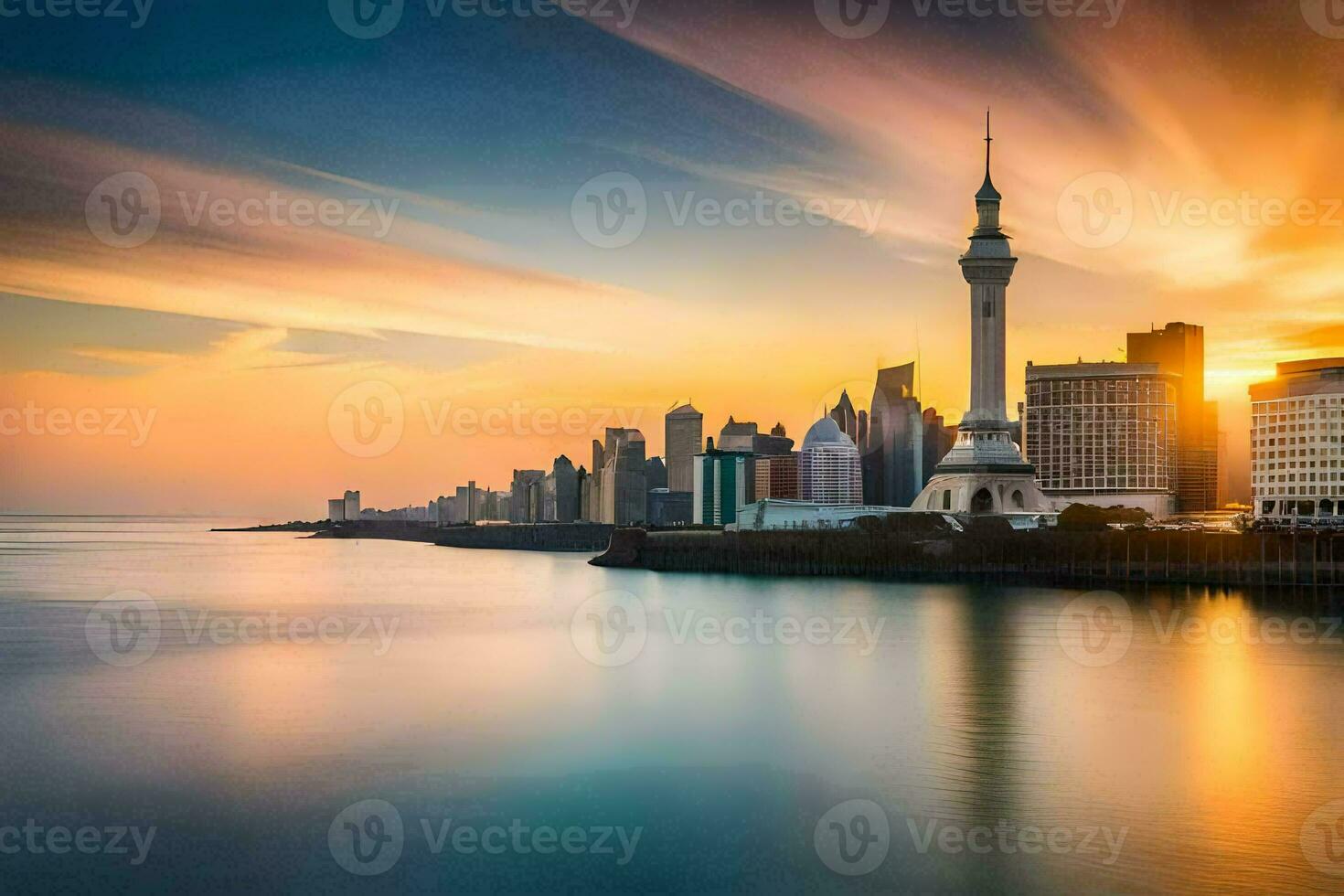 the city skyline at sunset in macau. AI-Generated photo