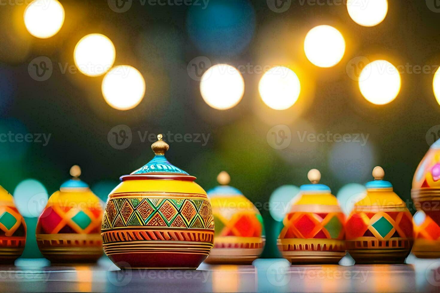 colorful diwali decorations on a table. AI-Generated photo