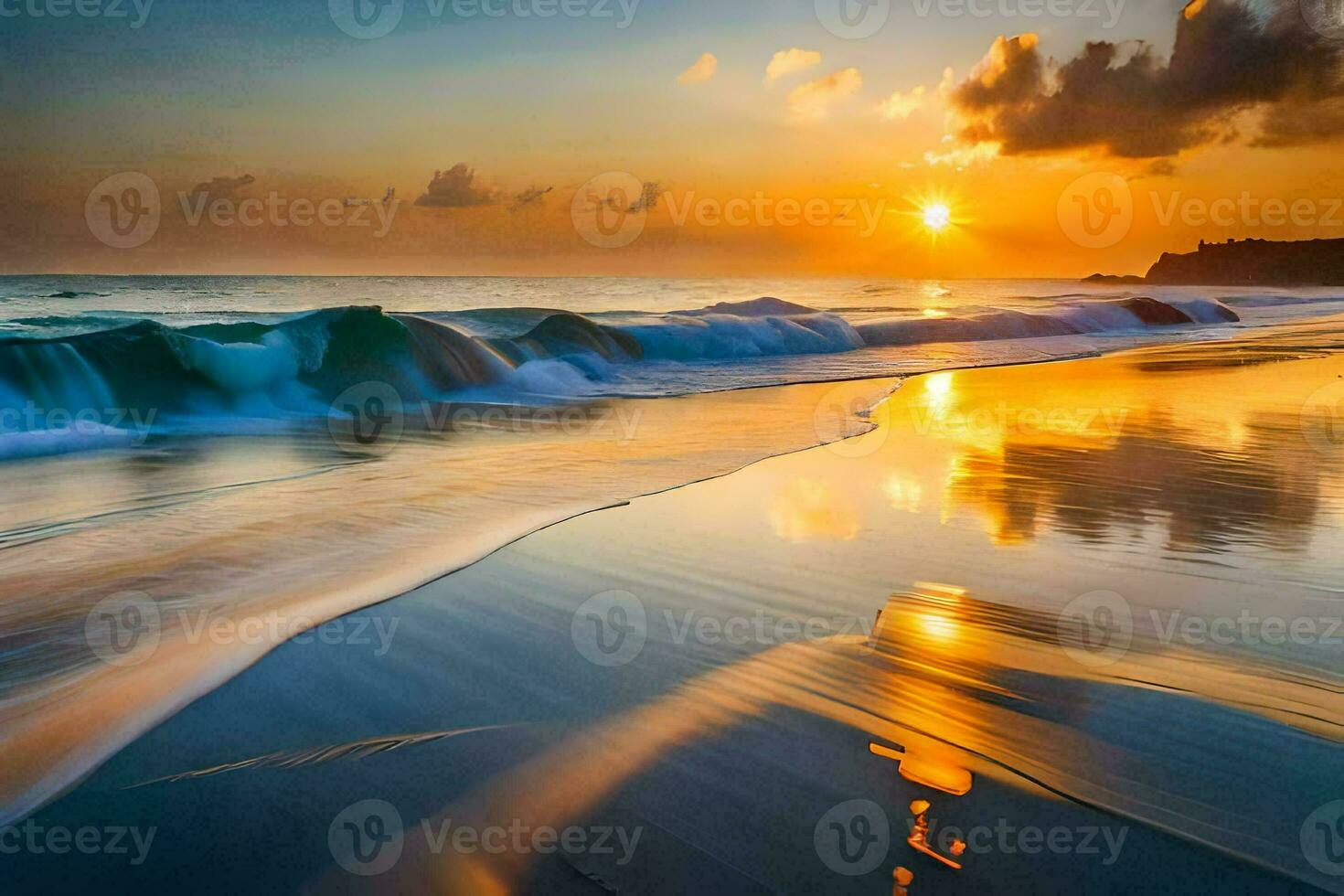 sunset on the beach, waves, water, hd wallpaper. AI-Generated photo