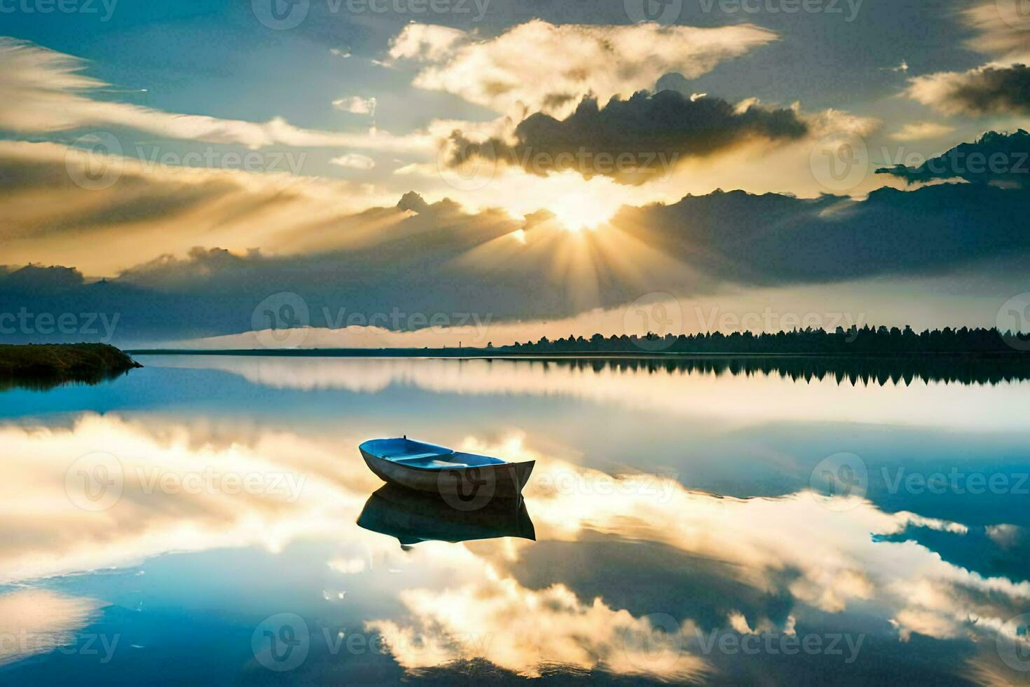 a boat is floating on the calm water. AI-Generated photo
