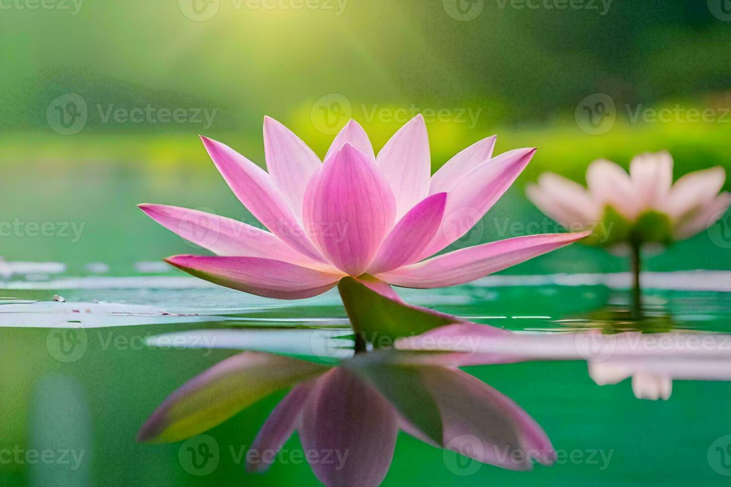 pink lotus flowers in the water with sunlight shining through. AI-Generated photo