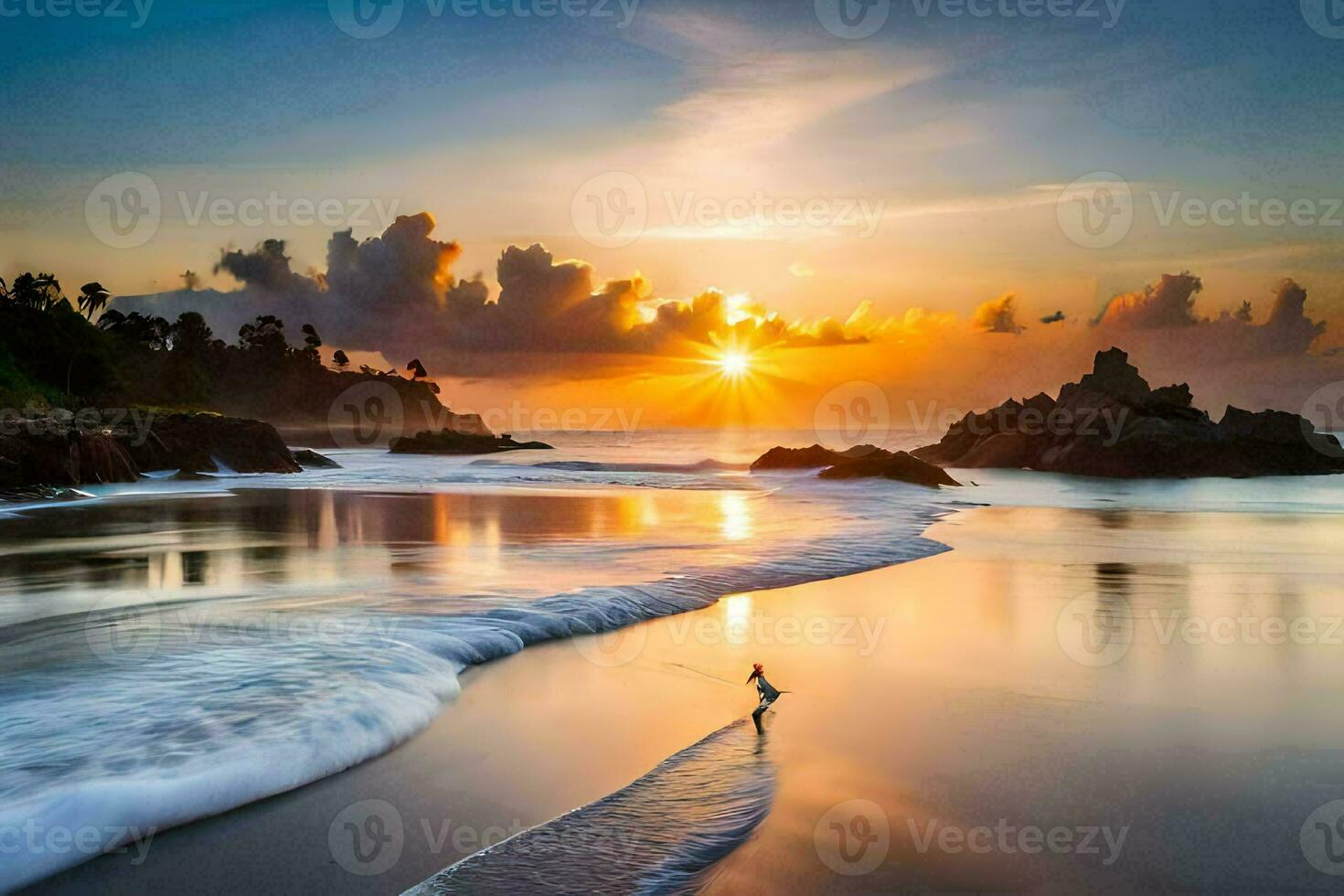 the sun rises over the ocean in the background. AI-Generated photo