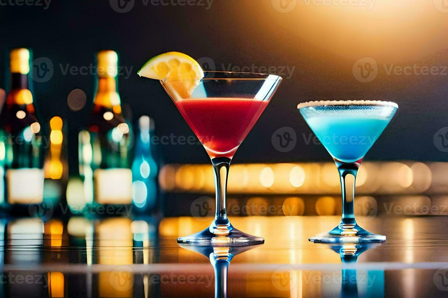 two cocktails on a bar counter. AI-Generated photo