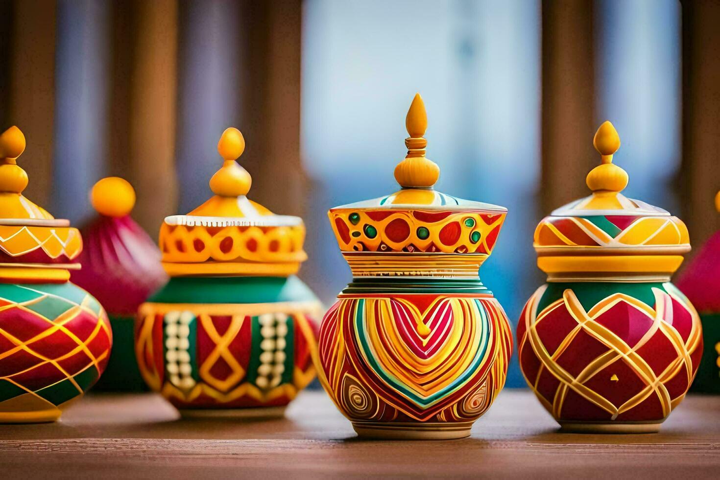 colorful decorative pots on a table. AI-Generated photo