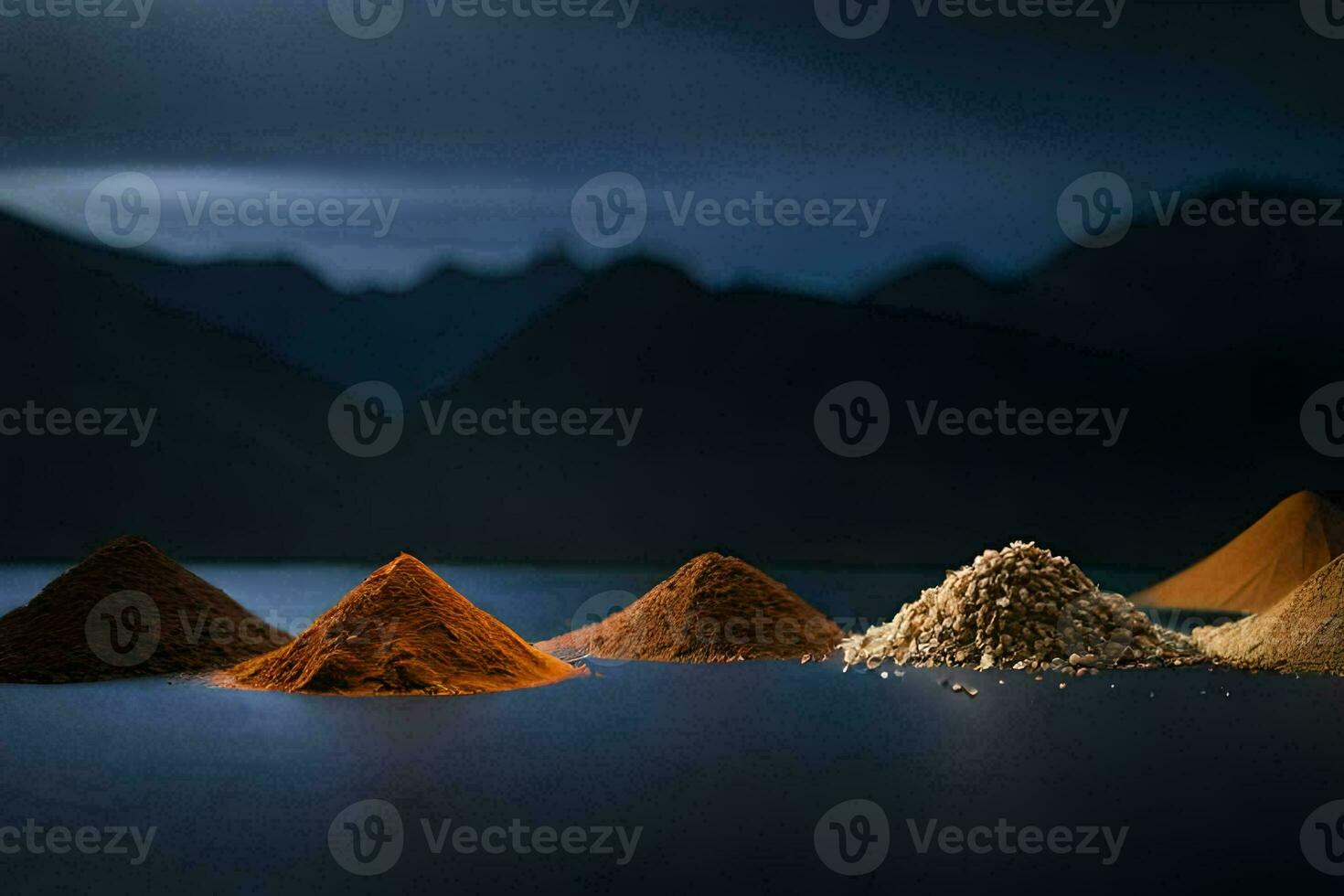 a group of different colored powders in a lake. AI-Generated photo
