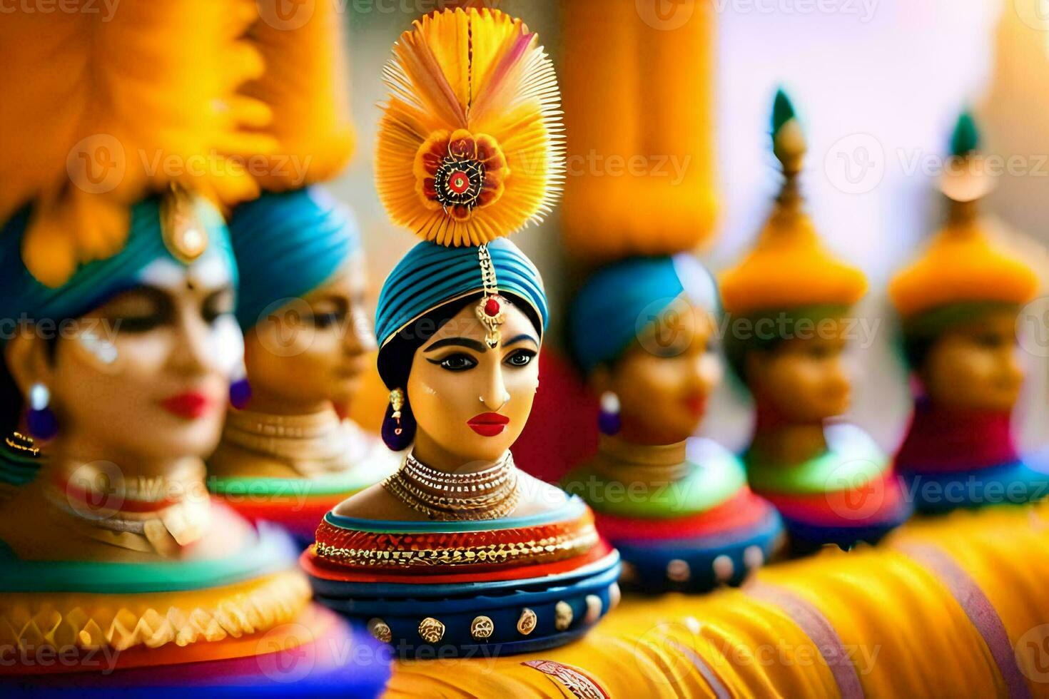 colorful dolls with colorful headdresses. AI-Generated photo