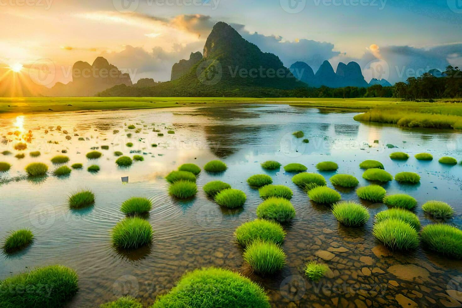 the li river in china. AI-Generated photo