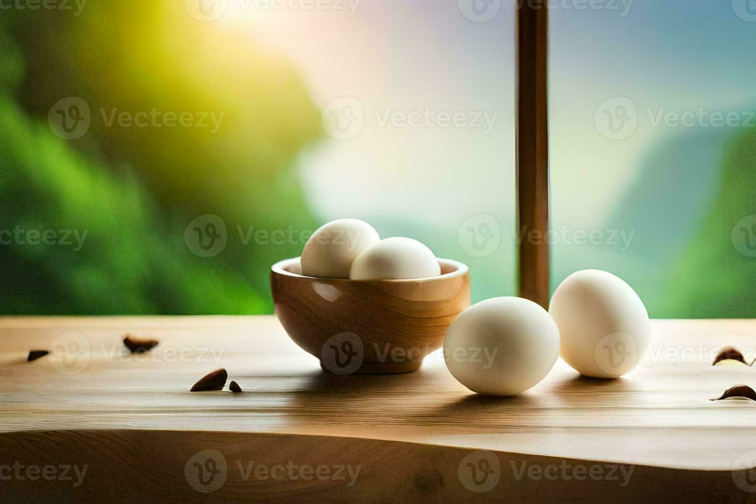 eggs in a bowl on a table. AI-Generated photo