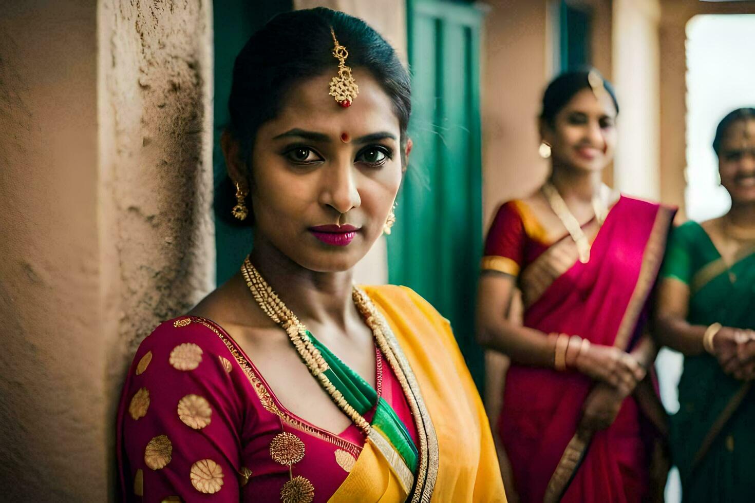 a woman in a sari poses for the camera. AI-Generated photo
