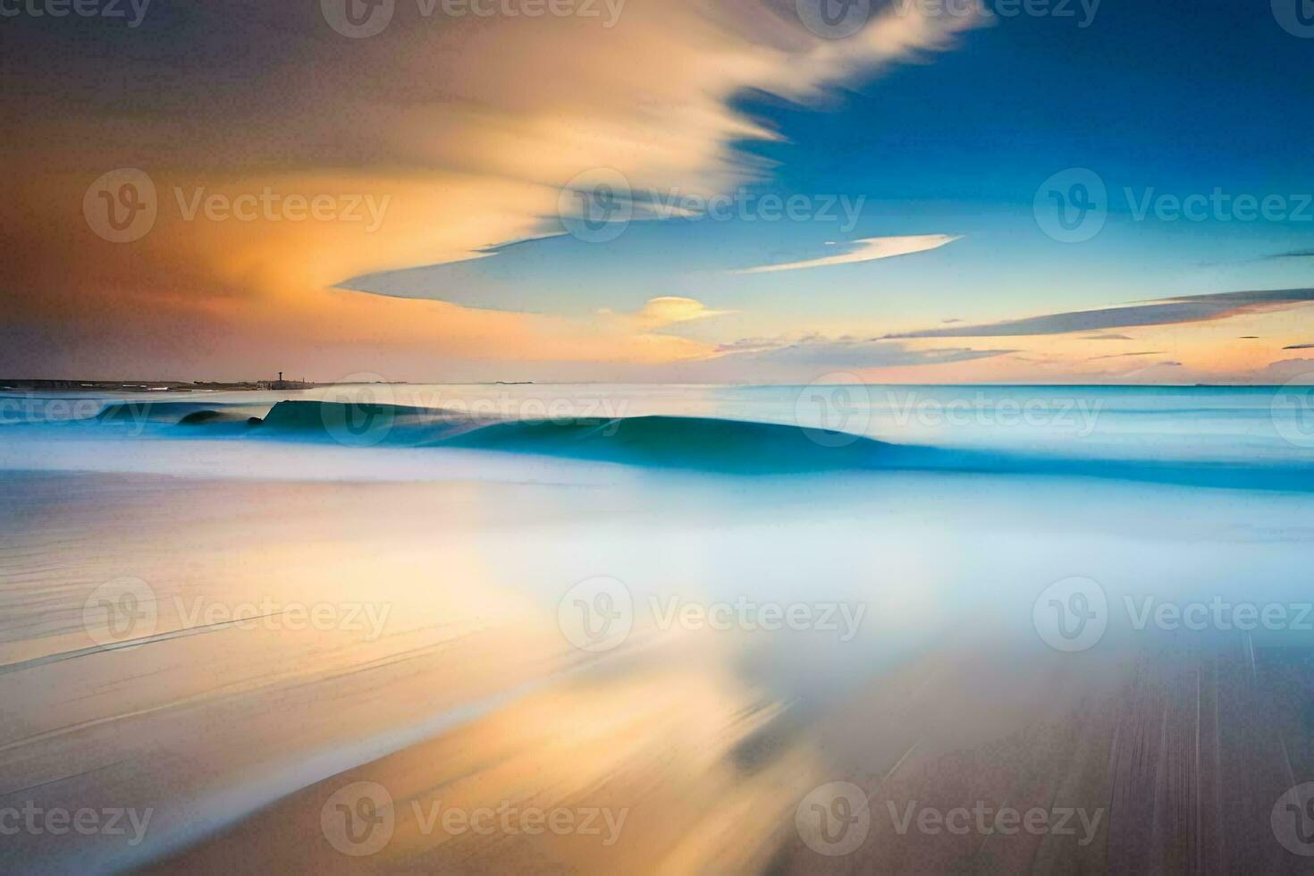 a long exposure photograph of waves on the beach. AI-Generated photo