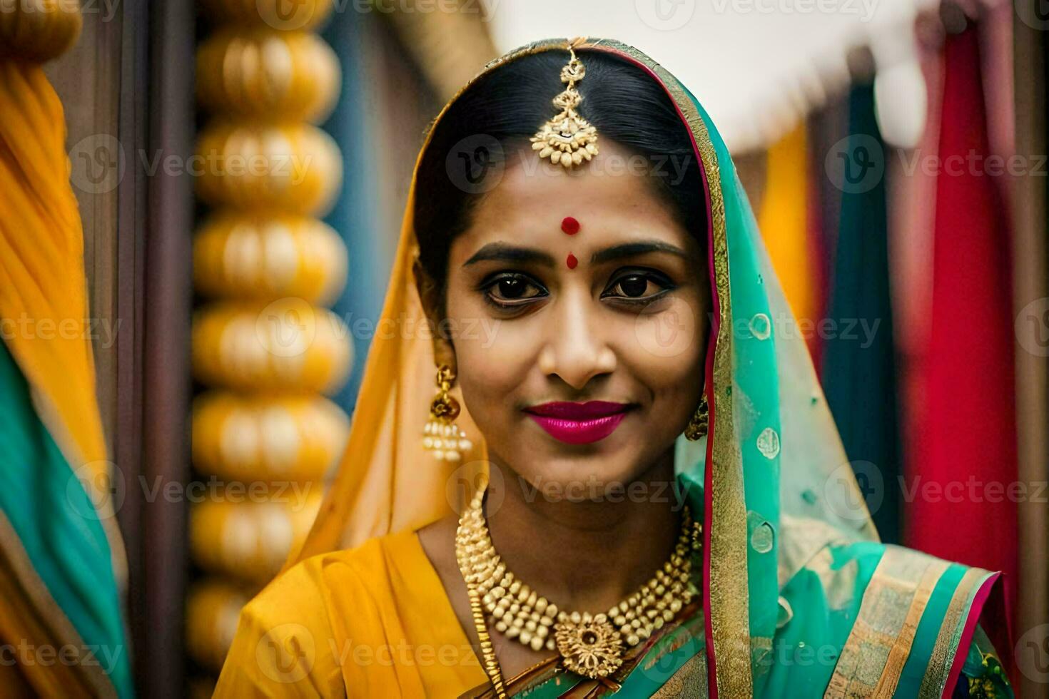 a woman in a sari poses for a portrait. AI-Generated photo