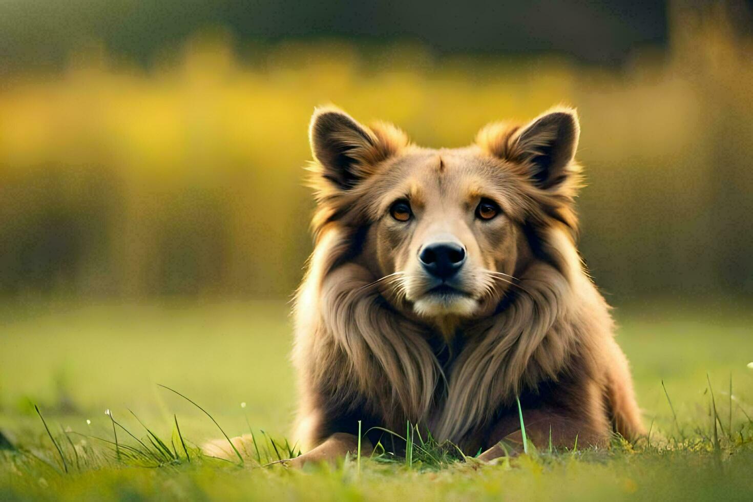 un perro sentado en el césped. generado por ai foto