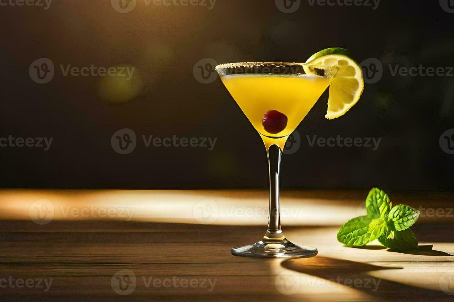 cocktail on a wooden table. AI-Generated photo