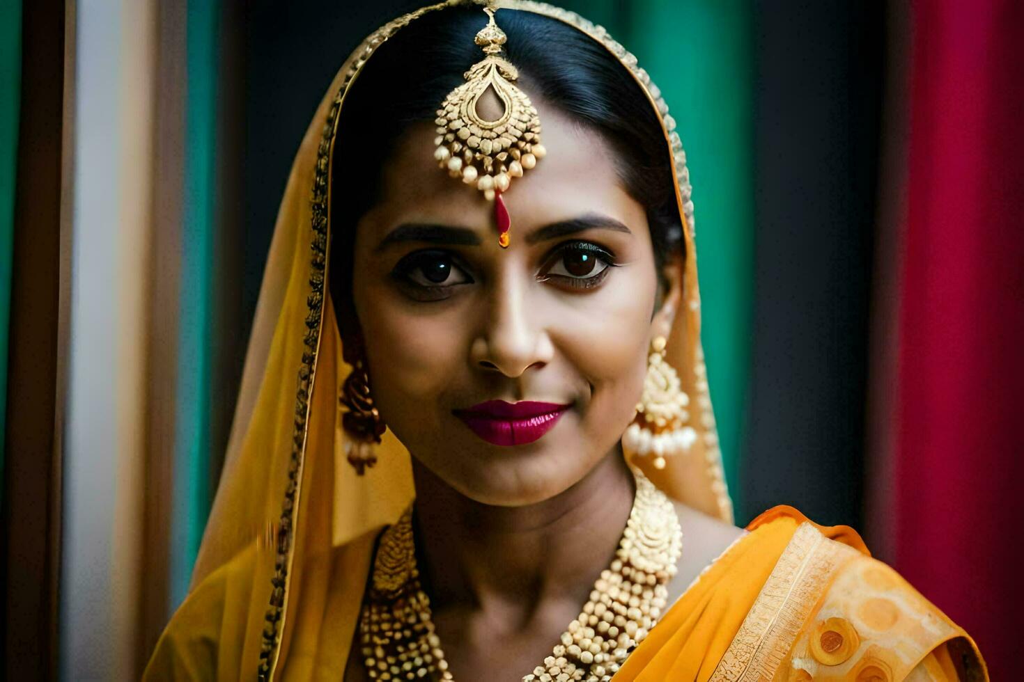 beautiful indian bride in traditional sari. AI-Generated photo