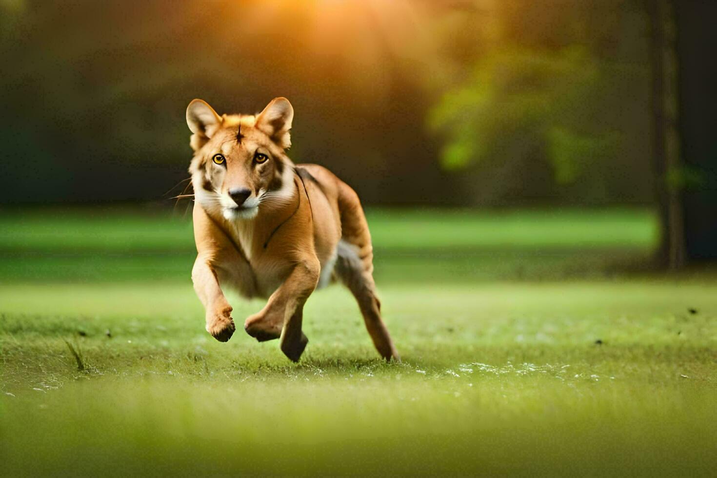 a dog running in the grass. AI-Generated photo