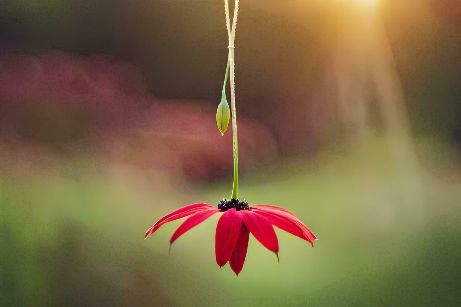 a red flower hanging from a string. AI-Generated photo