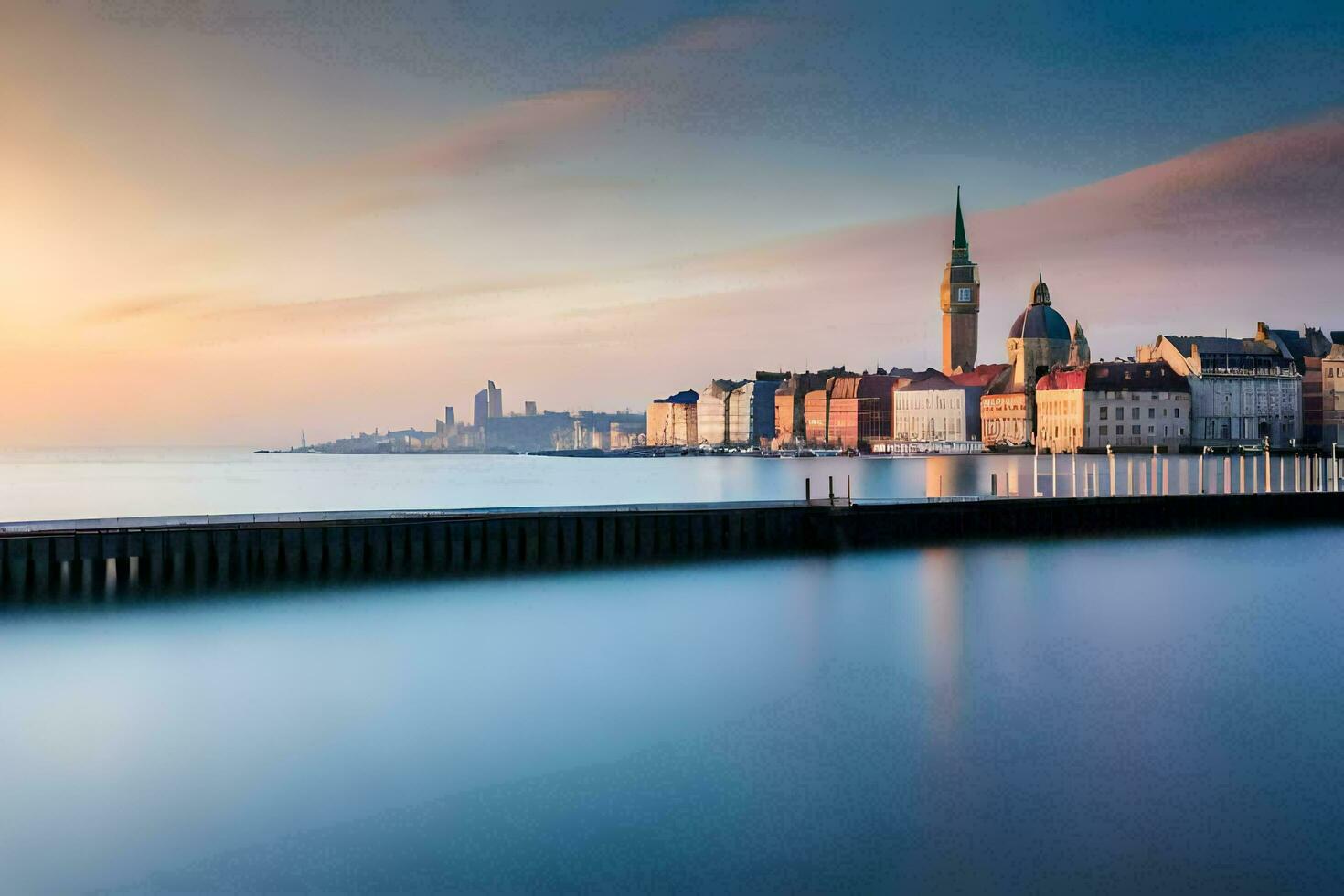 the city of copenhagen at sunrise. AI-Generated photo