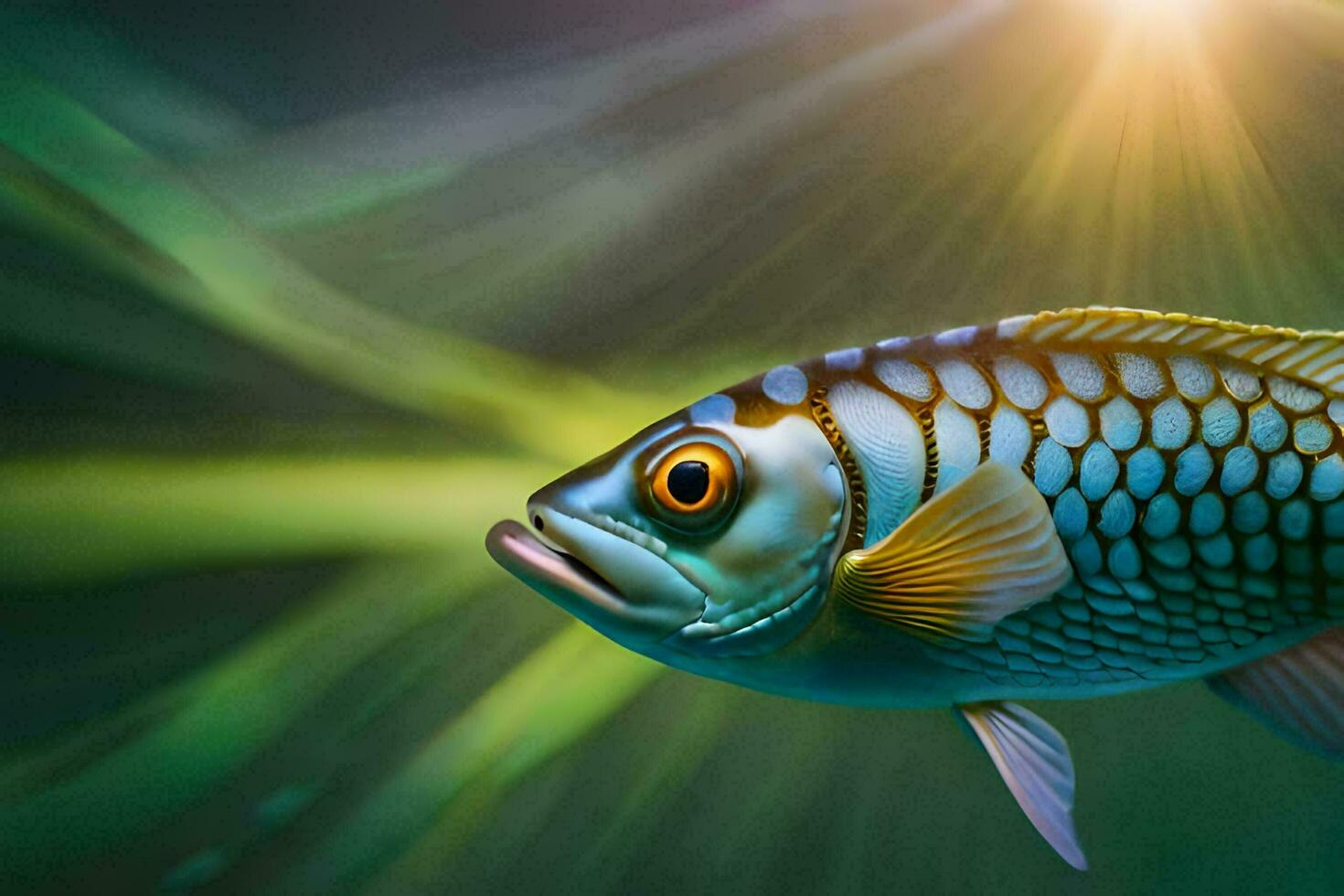 a fish with bright blue eyes and a yellow body. AI-Generated photo