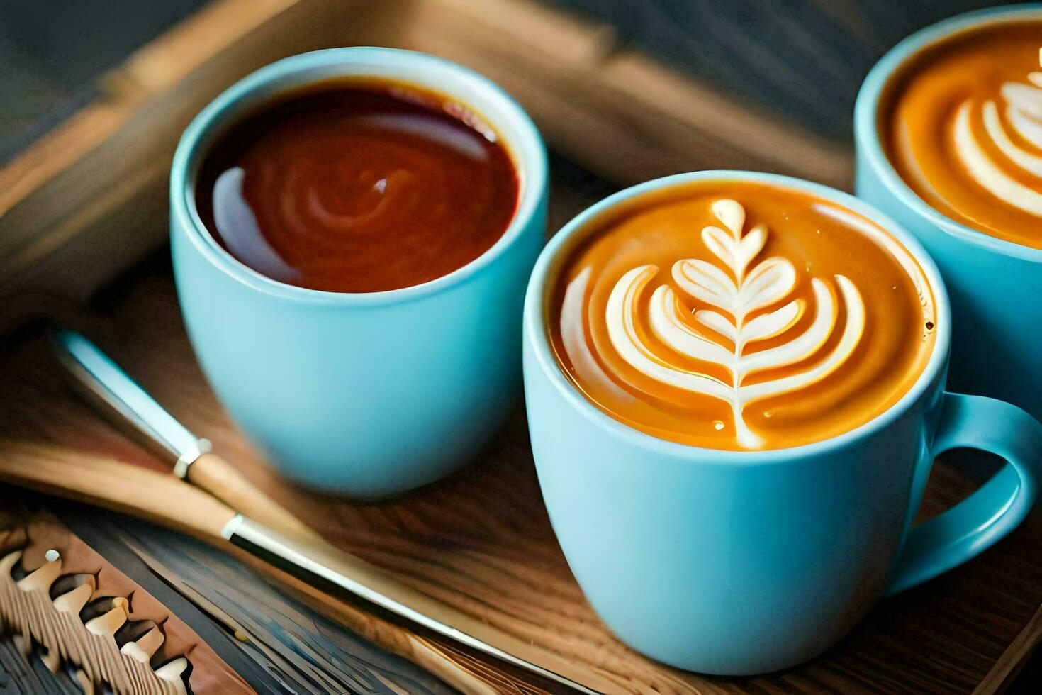 two cups of coffee with latte art on top. AIGenerated 31929649 Stock