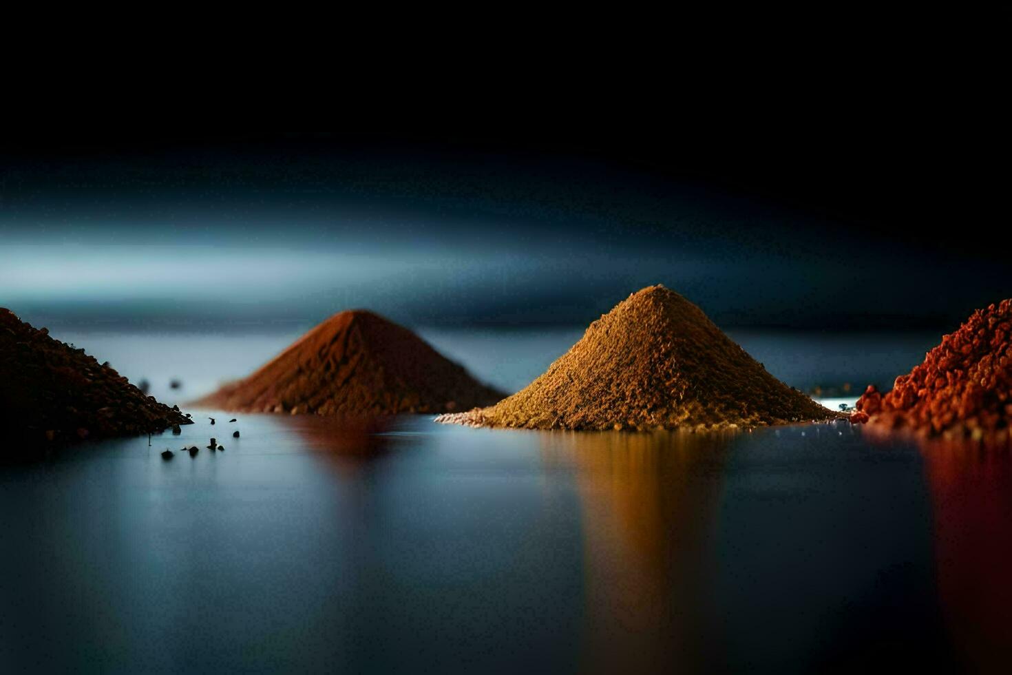 three different colored powders are shown in a row. AI-Generated photo