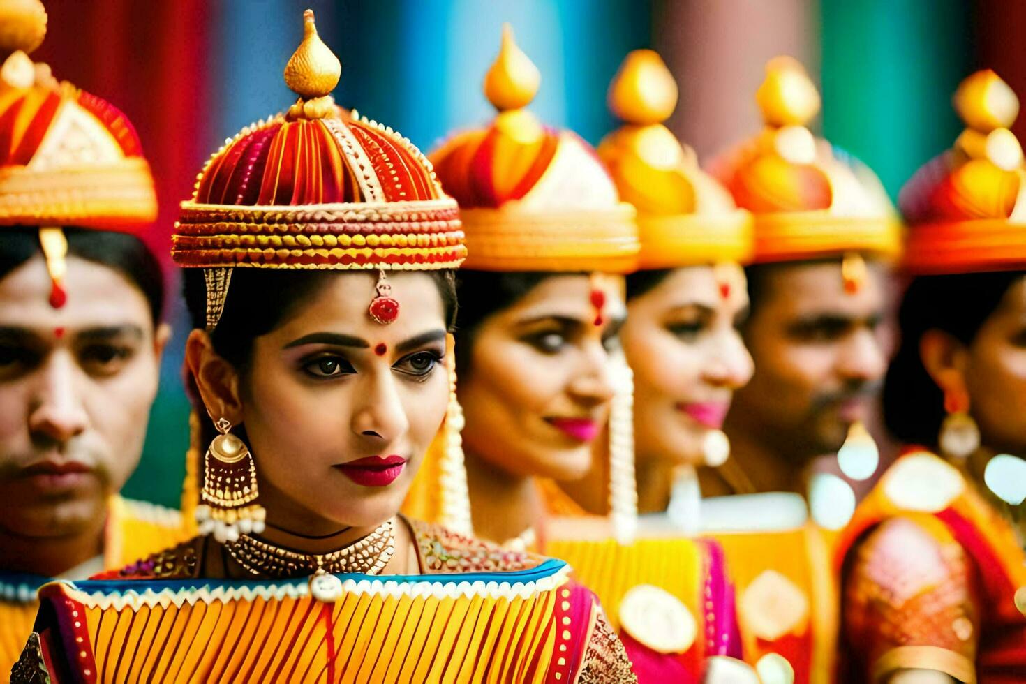 indian women in traditional attire with colorful headdresses. AI-Generated photo