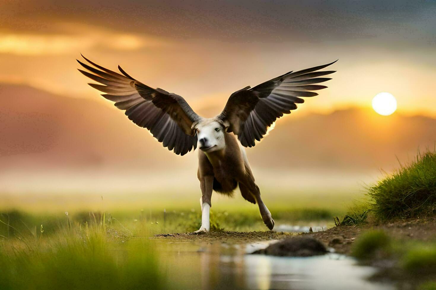 a dog with its wings spread out in the air. AI-Generated photo