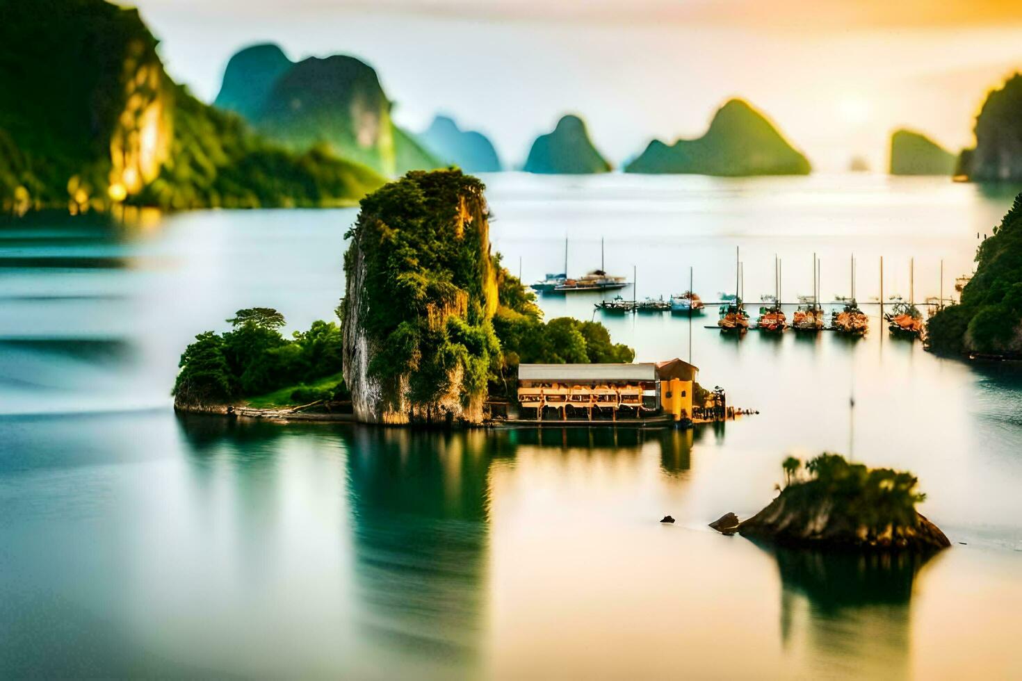 the beautiful scenery of halong bay. AI-Generated photo