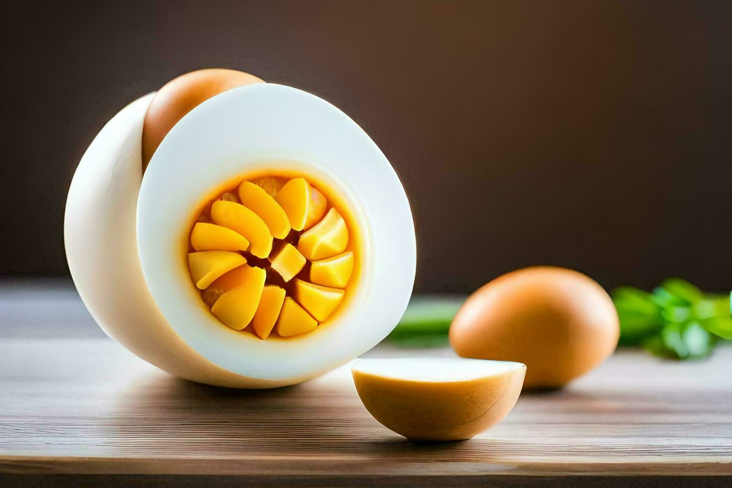 an egg with a slice cut in half. AI-Generated photo