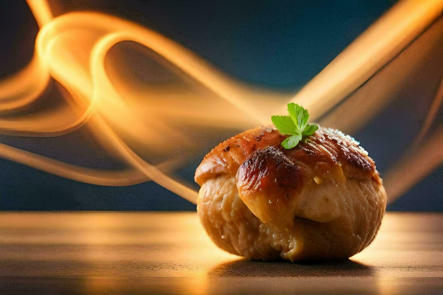 a small piece of food with smoke coming from it. AI-Generated photo