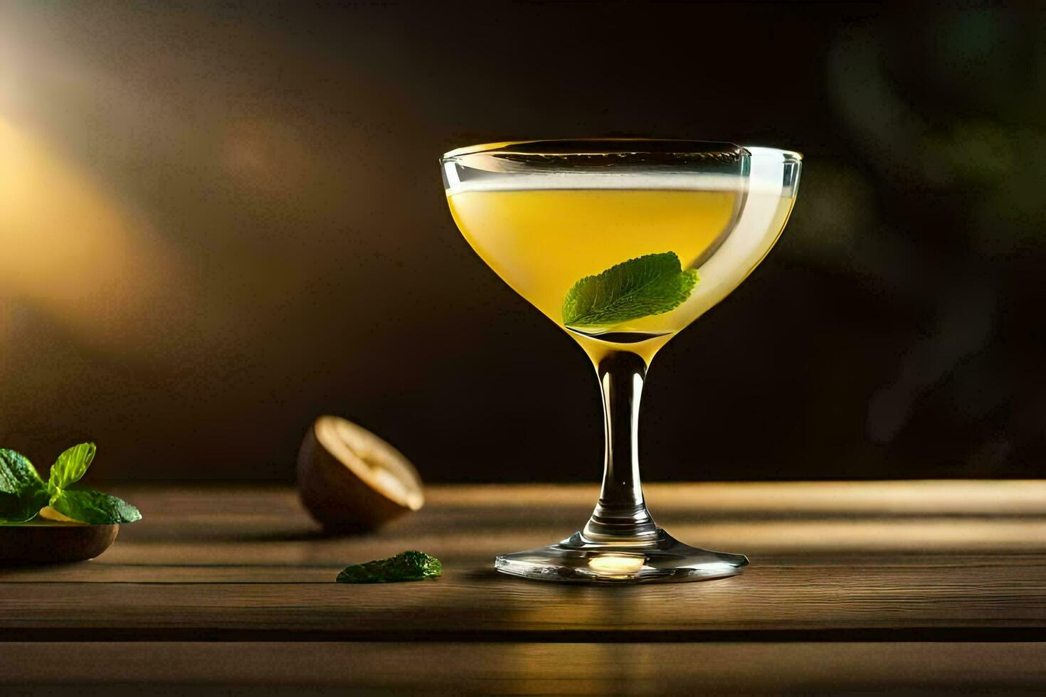 a cocktail with mint leaves on top. AI-Generated photo