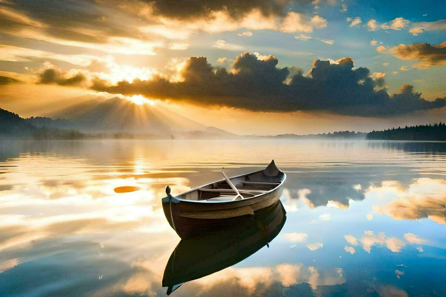 a boat on the water at sunset. AI-Generated photo