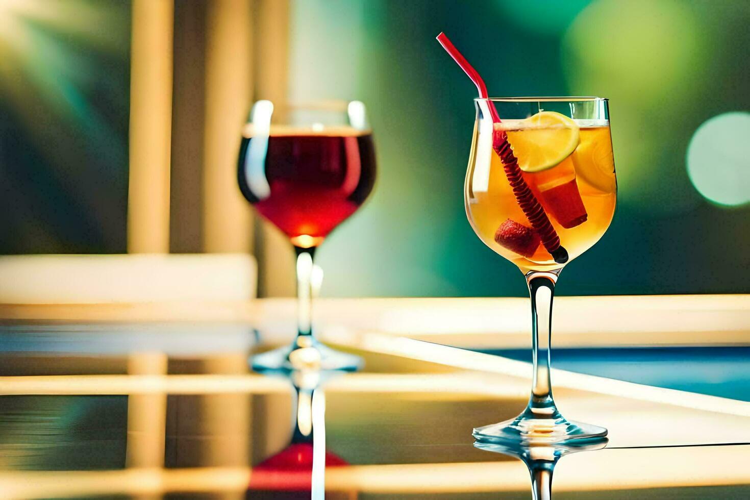 two glasses of wine with fruit and ice. AI-Generated photo