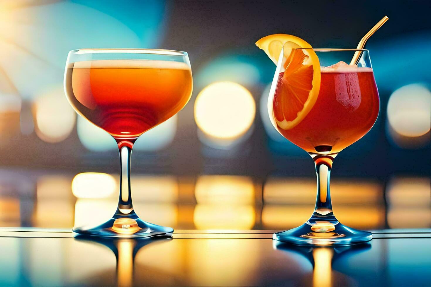 two glasses of alcoholic drinks with orange slices. AI-Generated photo
